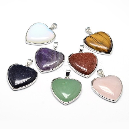 Heart Platinum Plated Brass Natural & Synthetic Mixed Stone Pendants G-F228-10-RS-1
