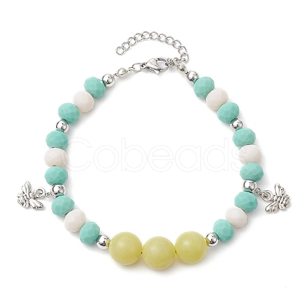 Natural Lemon Jade Beaded Anklets AJEW-AN00613-1