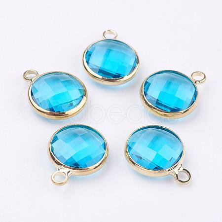 Golden Tone Brass Glass Flat Round Charms GLAA-M003-A-24G-1