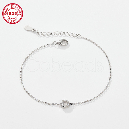 Anti-Tarnish Rhodium Plated 925 Sterling Silver Letter Cubic Zirconia Link Bracelets GI2156-04-1