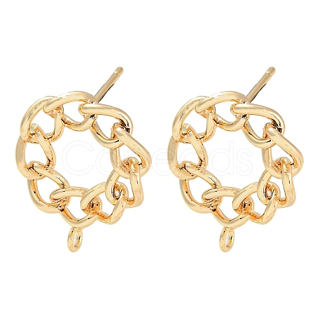 Brass Hollow Donut Stud Earrings Findings KK-K351-21G-1