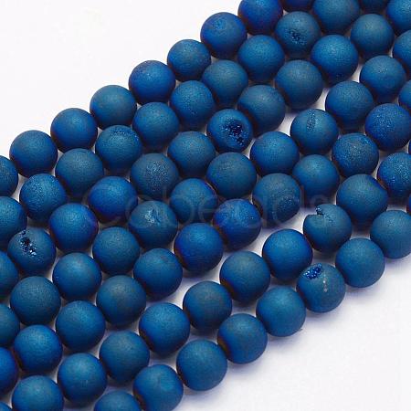 Electroplate Natural Druzy Agate Beads Strands G-G708-8mm-03-1