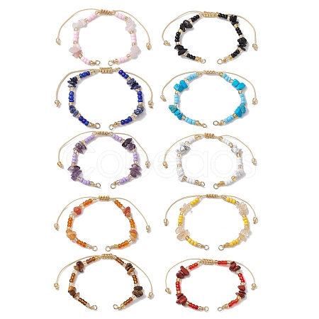 Natural & Synthetic Mixed Stone Chips & Handmade Seed Beads Braided Bracelet Making AJEW-MZ00004-1