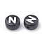 Opaque Acrylic Beads, Horizontal Hole, Alphabet Style, Flat Round, Letter.N, 7x4mm, Hole: 1.5mm, about 3700pcs/500g