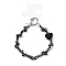 Glass & Iron Beads Mobile Straps, with Mobile Phone Lanyard Patch, Heart, Black, 20cm