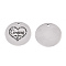 Non-Tarnish 201 Stainless Steel Pendants, Flat Round with Heart & Word Cousins, Stainless Steel Color, 30x1.5mm, Hole: 2mm