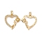 Brass Micro Pave Clear Cubic Zirconia Pendants, Heart with Rose Charm, Real 18K Gold Plated, 22x21.5x3.5mm, Hole: 4.5x3mm