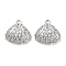 Brass Micro Pave Clear Cubic Zirconia Charms, Shell, Real Platinum Plated, 10.5x11x4mm, Hole: 1mm