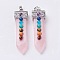 Natural Rose Quartz with Synthetic & Natural Mixed Stone Chakra Big Pendants, Sword, Platinum, 57~60x16.5x12mm, Hole: 5mm