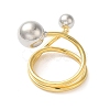 Brass Round Ball Open Cuff Rings for Women RJEW-B062-07GP-3