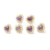 Ion Plating(IP) Natural Amethyst Heart Stud Earrings with Plastic Pearl Beaded EJEW-E599-02G-02-2