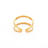 Ion Plating(IP) 304 Stainless Steel Double Line Open Cuff Ring for Women RJEW-S405-200G-2