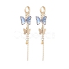 Glass Butterfly Dangle Hoop Earrings with Clear Cubic Zirconia EJEW-TA00153-01-1