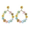 Woven Flower Glass Seed Beads Dangle Earrings EJEW-JE05816-1