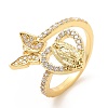 Clear Cubic Zirconia Heart Virgin Mary with Butterfly Open Cuff Ring RJEW-E064-05G-1