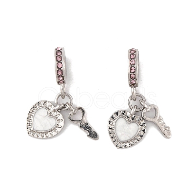 Rack Plating Alloy Light Rose Rhinestone European Dangle Charms FIND-C055-27P-01-1