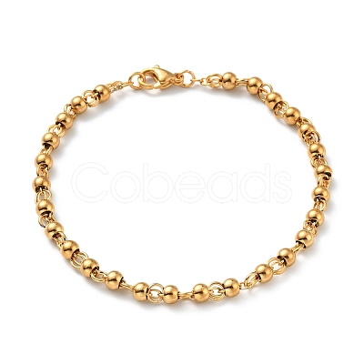 PVD Vacuum Plating 304 Stainless Steel Round Beaded Bracelet for Women BJEW-E108-15G-01-1