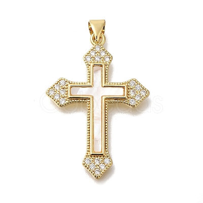 Brass Micro Pave Cubic Zirconia Pendants KK-R002-06G-1