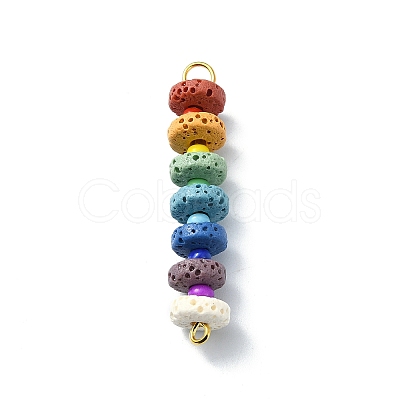 Chakra Natural Lava Rock Dyed Flat Round Connector Charms PALLOY-JF02532-02-1