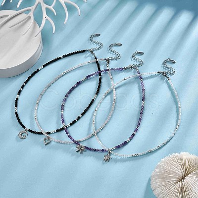 4Pcs 4 Style Moon & Bowknot & Heart & Tortoise Clear Cubic Zirconia Pendant Necklaces Set NJEW-JN04271-1