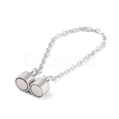 Anti-Tarnish Rhodium Plated 925 Sterling Silver Magnetic Clasps with Safety Chain STER-A043-06P-1