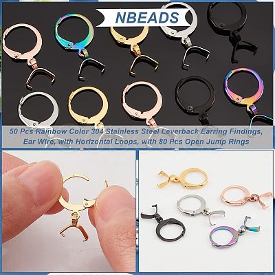 Nbeads 45Pcs 5 Colors 304 Stainless Steel Leverback Earring Finding STAS-NB0001-74-1