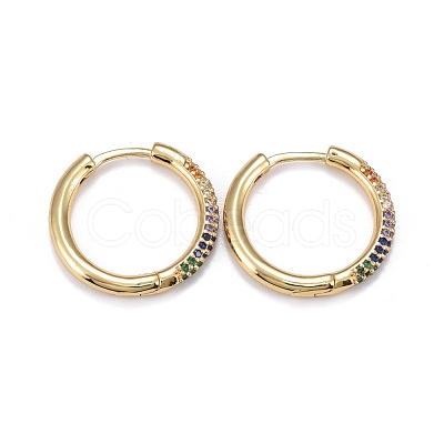 Brass Micro Pave Cubic Zirconia Huggie Hoop Earrings EJEW-K083-36G-A-1