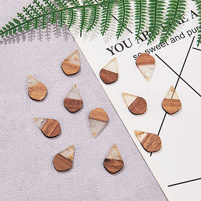 Transparent Resin & Walnut Wood Pendants RESI-CJ0001-51-1