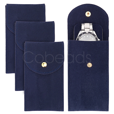 Rectangle Velvet Single Watch Storage Bag with Flip Cover ABAG-WH0044-46B-1