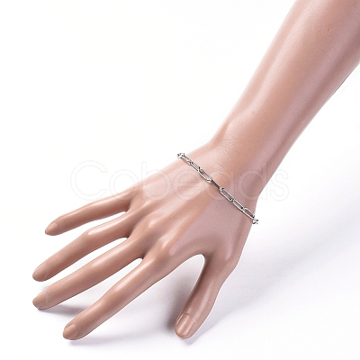 Tarnish Resistant 304 Stainless Steel Paperclip Chain Bracelets X-BJEW-JB04967-1