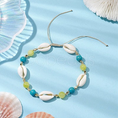 Cowrie Shell and Gemstone Beads Anklets AJEW-AN00594-1