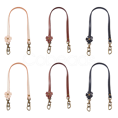 HOBBIESAY 6Pcs 3 Colors Flower End Cowhide Leather Bag Handles FIND-HY0002-31-1