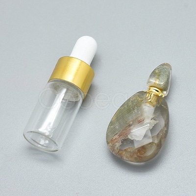 Faceted Natural Green Lodolite Quartz Openable Perfume Bottle Pendants G-E556-07C-1