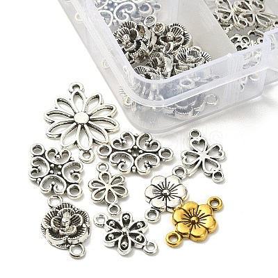 80Pcs 8 Styles Tibetan Style Alloy Flower Connector Charms TIBE-YW0001-33-1