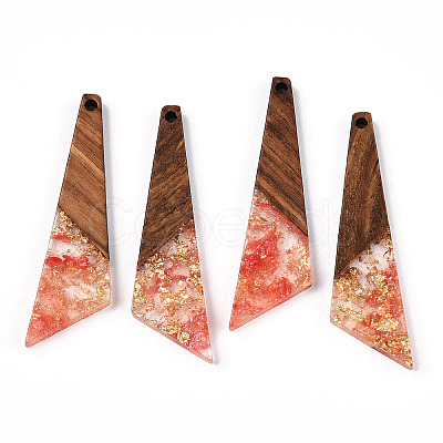 Transparent Resin & Walnut Wood Pendants RESI-N039-70E-1