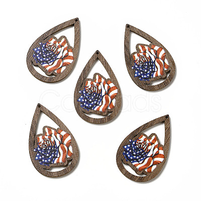 American Flag Theme Single Face Printed Aspen Wood Pendants WOOD-G014-01E-1