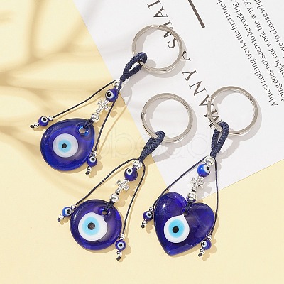 Handmade Lampwork Turkish Blue Evil Eye Pendant Keychain KEYC-JKC00497-1