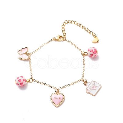 Word Love Heart Butterfly Alloy Enamel Charms Bracelet with Resin Beads BJEW-JB08677-1