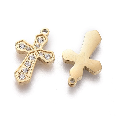 316 Surgical Stainless Steel Cubic Zirconia Tiny Cross Charms X-STAS-F256-018G-1