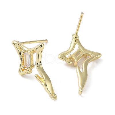 Brass with Cubic Zirconia Rhombus Stud Earrings Findings KK-B087-05G-1