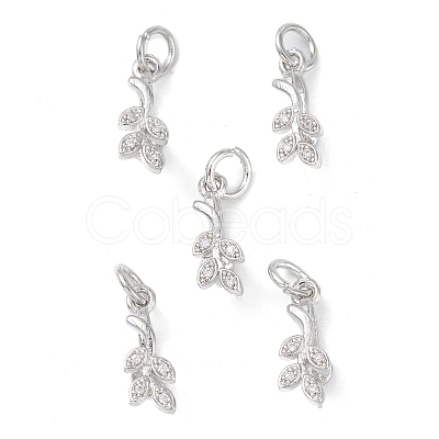 Rack Plating Brass Pave Cubic Zirconia Leaf Shape Ice Pick Pinch Bails X-KK-G464-07P-1