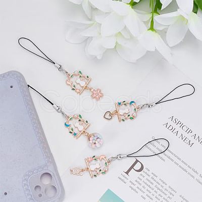 DELORIGIN 14Pcs 7 Style Alloy Enamel Arch with Cat Phone Charm Mobile Straps HJEW-DR0001-02-1