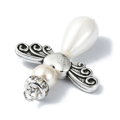 Shell Pearl Pendants with Tibetan Style Alloy Wings PALLOY-TA00102-1