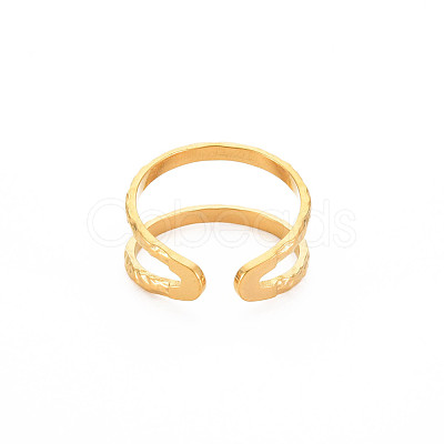 Ion Plating(IP) 304 Stainless Steel Double Line Open Cuff Ring for Women RJEW-S405-200G-1