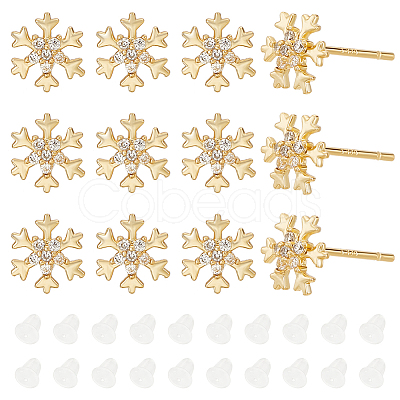 BENECREAT 6 Pairs Clear Cubic Zirconia Snowflake Stud Earrings EJEW-BC0001-15-1