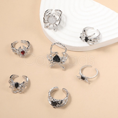 7Pcs Alloy Rhinestone Cuff Rings PW-WG20569-01-1