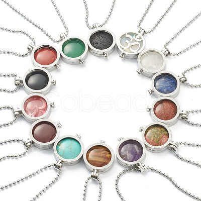 Natural & Synthetic Mixed Gemstone Pendant Necklaces NJEW-L461-02P-1