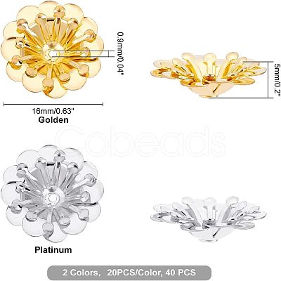 SUPERFINDINGS 40Pcs 2 Colors Multi-Petal Brass Bead Caps KK-FH0002-43-1