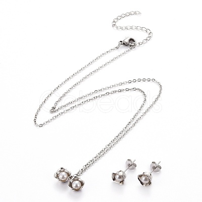 Flower 304 Stainless Steel  Jewelry Sets SJEW-H302-14-1