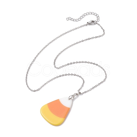 Halloween Acrylic Candy Corn Pendant Necklaces NJEW-JN04888-1